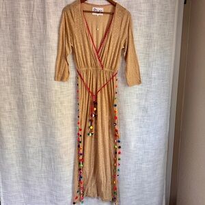 NWOT Pitusa Santorini Dress Maxi Length Cover Up Dress with Pompoms